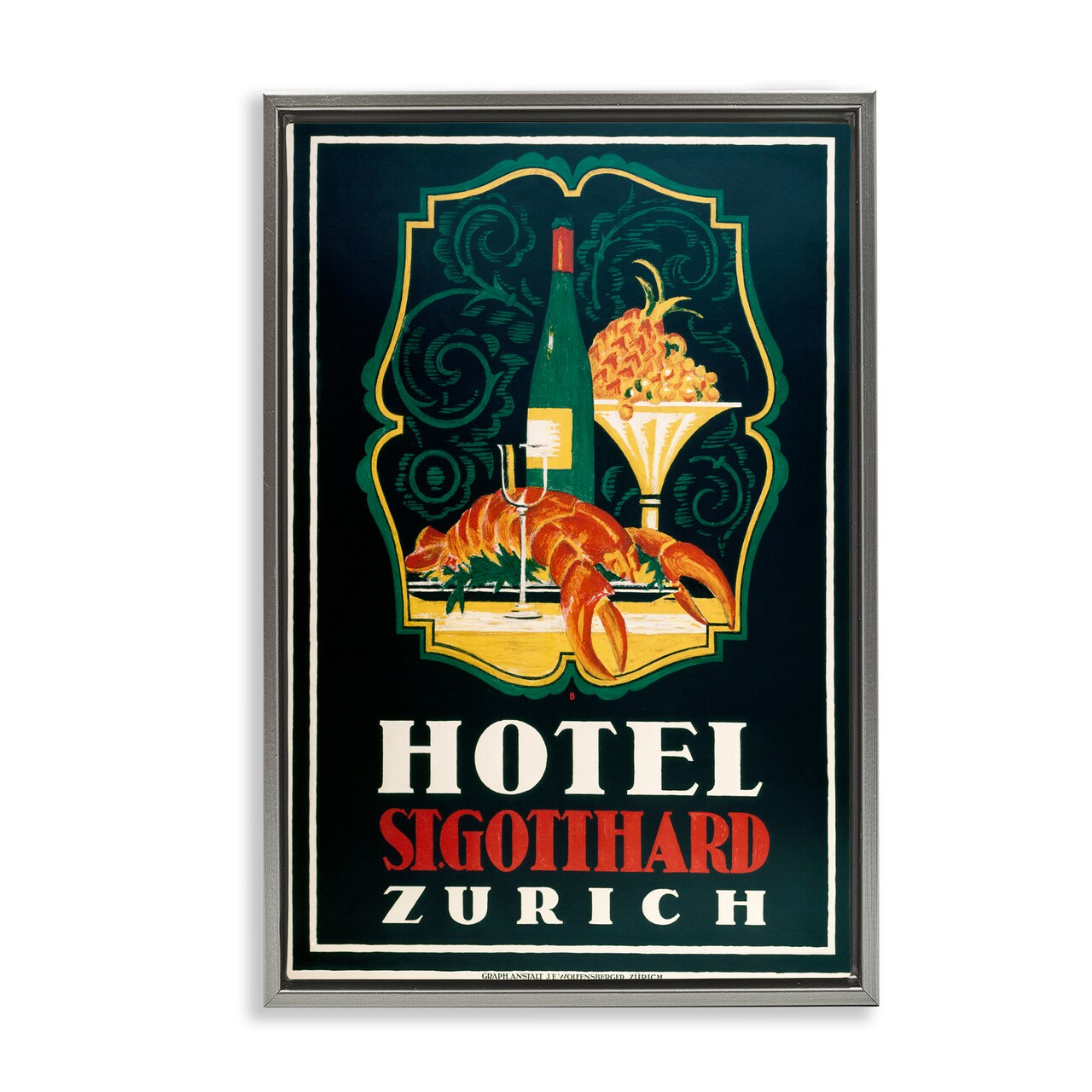 Stupell Industries Vintage Hotel Zurich with Lobster Floating Frame Design by Marcus Jules